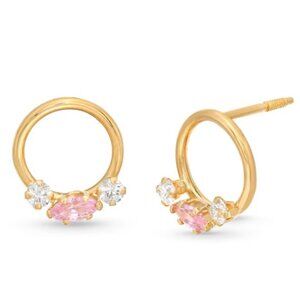 Zales Child's Marquise Pink Cubic Zirconia Hoop Earrings 14K Gold GUC